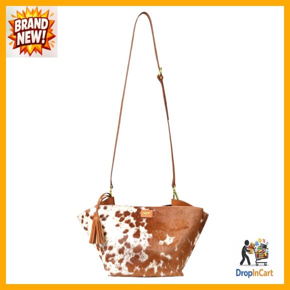 Hair-on Cowhide Leather Shoulder Bag Tassel Boho Chic Spacious Bucket Purse